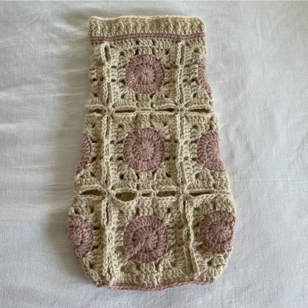 Dog Sweater LARGE Handmade Crochet Acrylic Alpaca Blend Yarn Ivory Pink